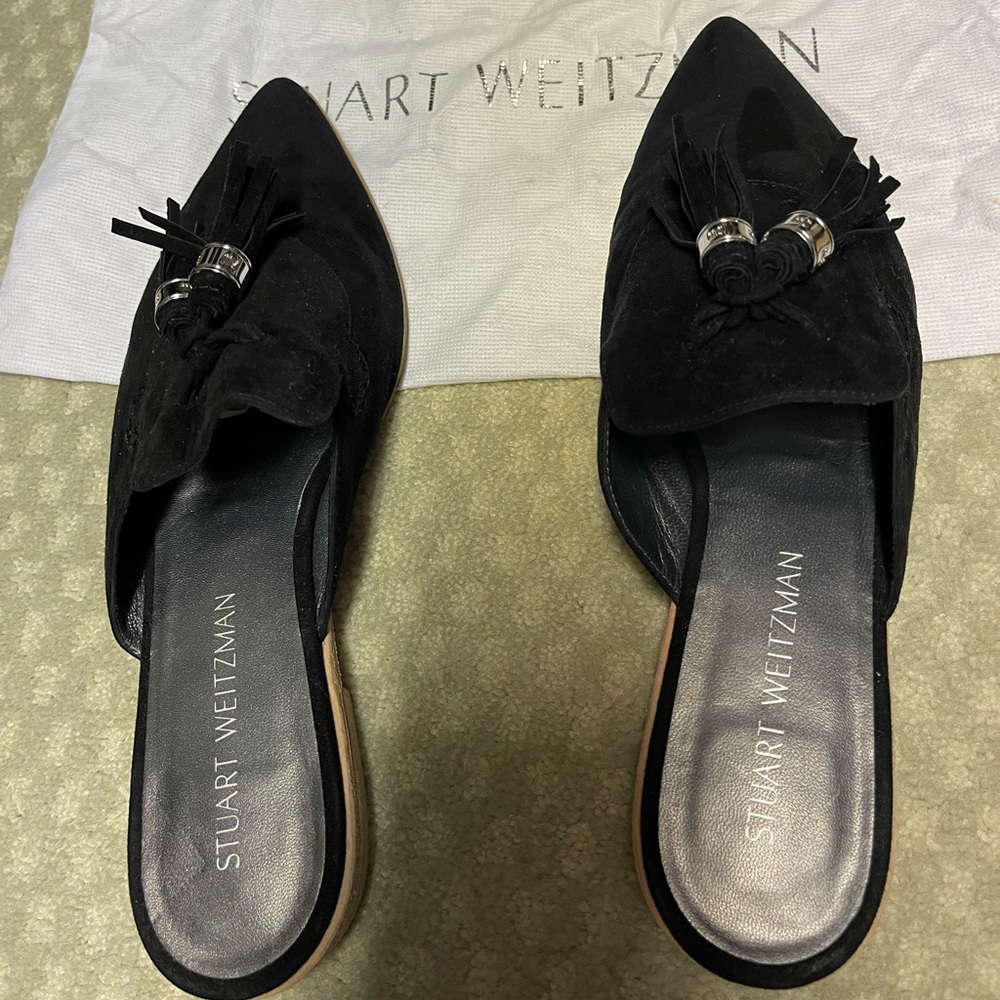 Black Suede Stuart Weitzman Mules